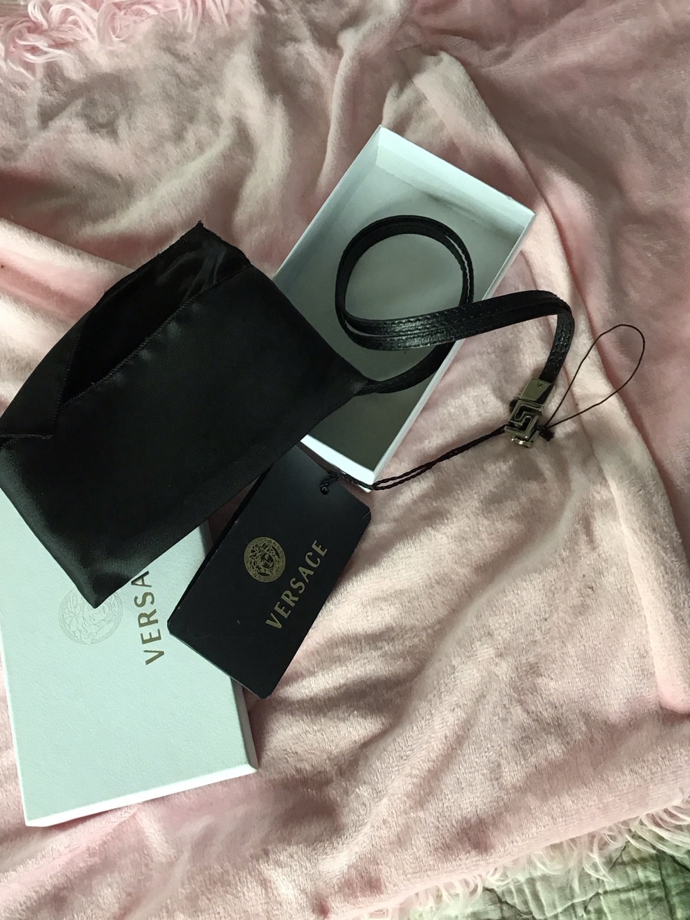 New Versace Black Leather Strap For Mobile Phone 💯 Authentic